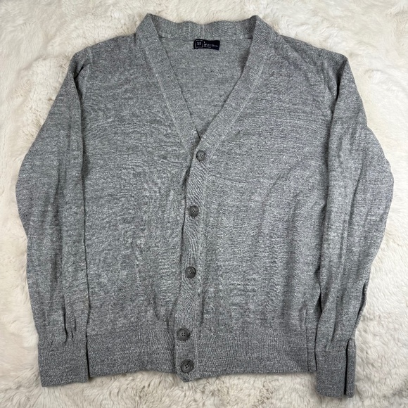 Gap Linen Blend Button Up Cardigan Sweater V-Neck Heather Grey Men's Small - Picture 1 of 8